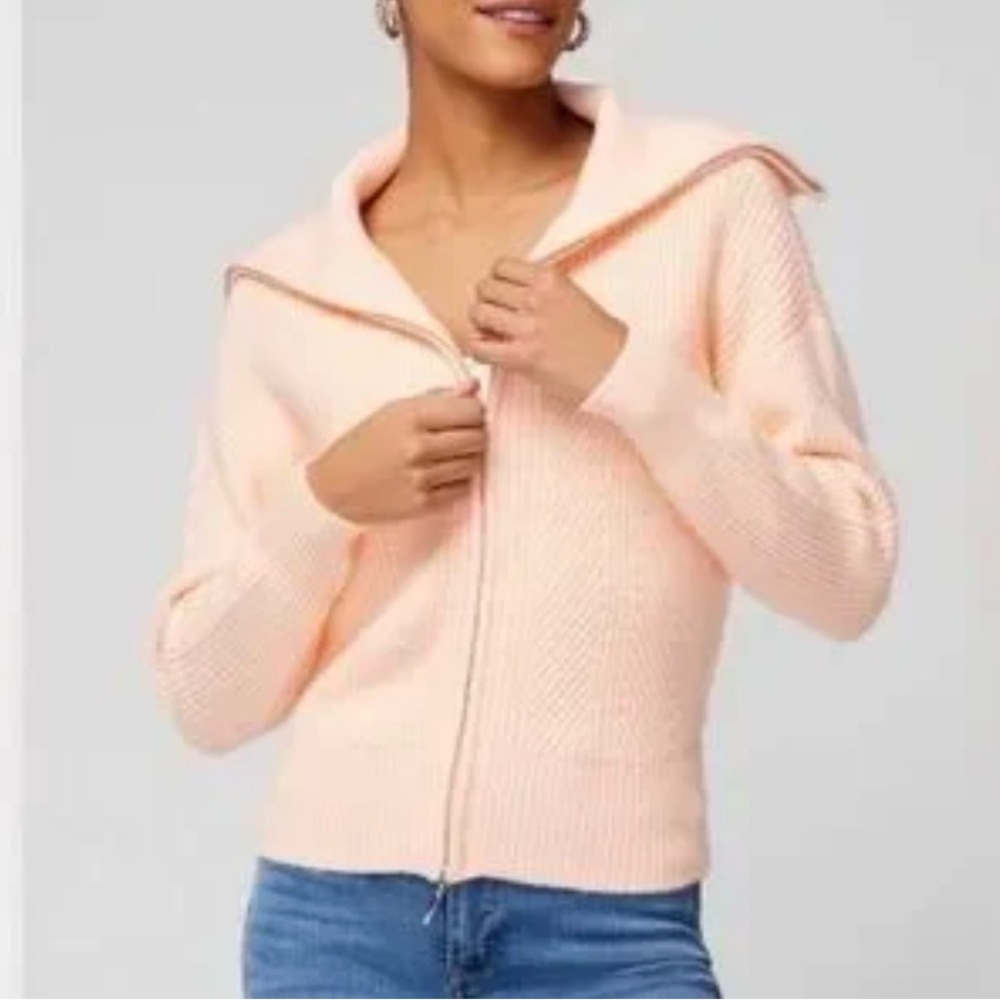 WHBM Peach Ribbed Zip Hoodie Sweater Cardigan XS
